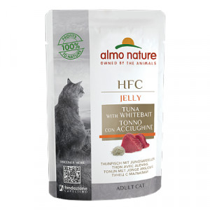 Almo Nature Cat HFC Jelly Tuna & Whitebait konservi kaķiem Tuncis, mailītes želejā 55g