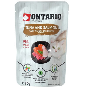 Ontario Pouch konservi kaķiem Tuncis, lasis buljonā 80g
