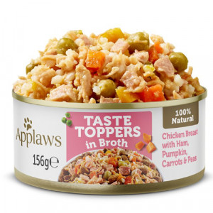 Applaws Dog Taste Toppers konservi suņiem Vistas krūtiņa, šķiņķis, dārzeņi buljonā 156g