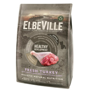 ElbeVille PUPPY JUNIOR MINI Fresh Turkey sausā barība kucēniem Svaiga tītara gaļa 4kg
