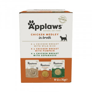 APPLAWS CAT COLLECTION CHICKEN POUCH kaķu konservu izlase Vista buljonā 3 veidi 70g x 12gb