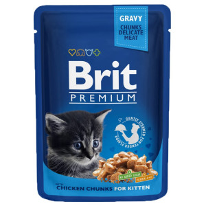 BRIT PREMIUM CHUNKS CHICKEN KITTEN konservi kaķēniem Vista mērcē 100g