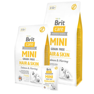 BRIT CARE MINI GF HAIR & SKIN bezgraudu sausā barība mazo suņiem Lasis 7kg