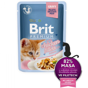 BRIT PREMIUM DELICATE FILLETS CHICKEN KITTEN konservi kaķēniem Vista mērcē 85g