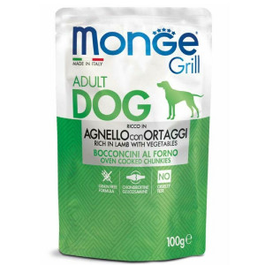 MONGE DOG GRILL POUCH suņu konservi Jērs, dārzeņi 100g