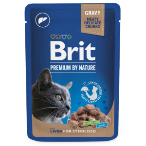 BRIT PREMIUM CHUNKS LIVER STERILISED konservi kaķiem Aknas mērcē 100g