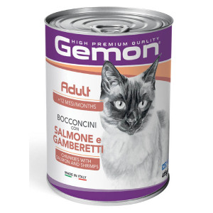 GEMON CAT CHUNKIES SALMON konservi gabaliņi kaķiem Lasis, garneles 415g