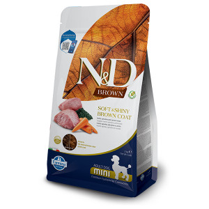 Natural & Delicious DOG GF BROWN COAT S bezgraudu sausā barība suņiem Jērs, spirulīna 10kg