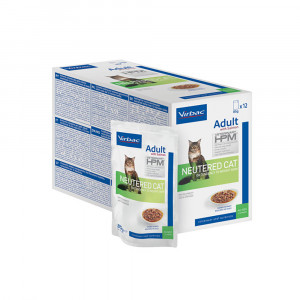 VIRBAC HPM CAT ADULT NEUTERED konservi kaķiem Lasis 12x85g