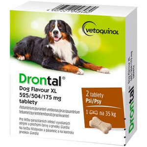 DRONTAL DOG FLAVOUR XL 525/504/175MG TABLETES SUŅIEM 35KG N2