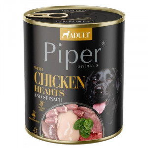 PIPER CHICKEN HEARTS konservi suņiem Vistas sirdis, spināti 800g