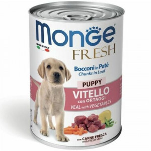 MONGE DOG FRESH CHUNKS PUPPY konservi kucēniem Teļa gaļa, dārzeņi 400g