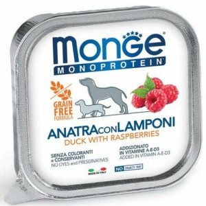 MONGE DOG MONOPROTEIN FRUITS suņu konservi pastēte Pīle, avenes 150g