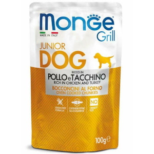 MONGE DOG GRILL POUCH JUNIOR konservi kucēniem Vista, tītars 100g