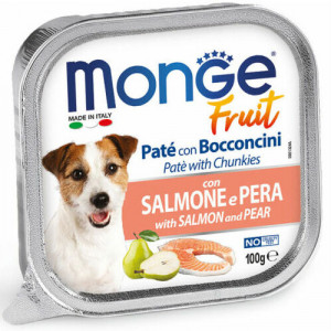 MONGE DOG FRUIT PATE SALMON suņu konservi Lasis, bumbieri 100g