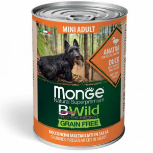 MONGE DOG BWILD CHUNKIES MINI suņu konservi gabaliņi mērcē Pīle 400g