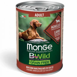 MONGE DOG BWILD CHUNKIES suņu konservi gabaliņi mērcē Jērs 400g