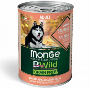 MONGE DOG BWILD CHUNKIES suņu konservi gabaliņi mērcē Lasis 400g