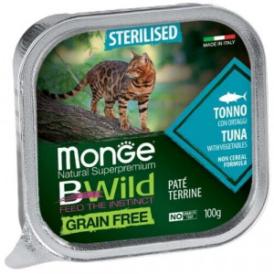 MONGE CAT BWILD STERILISED TUNA konservi kaķiem pastēte Tuncis, dārzeņi 100g