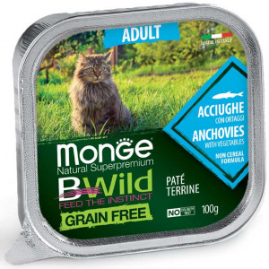 MONGE CAT BWILD CODFISH konservi kaķiem pastēte Menca, dārzeņi 100g