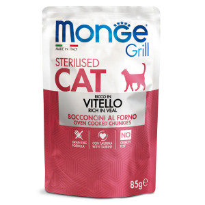 MONGE CAT GRILL STERILISED VEAL konservi kaķiem Teļa gaļa želejā 85g