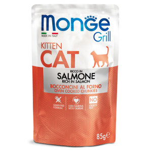 MONGE CAT GRILL SALMON KITTEN konservi kaķēniem Lasis želejā 85g