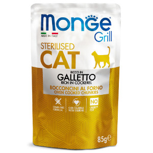 MONGE CAT GRILL STERILISED COCKEREL konservi kaķiem Vista želejā 85g