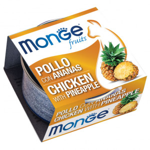 MONGE CAT FRUITS CHICKEN PINEAPPLE konservi kaķiem Vista, ananāss 80g