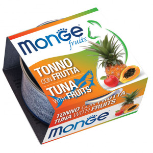 MONGE CAT FRUITS TUNA konservi kaķiem Tuncis, augļi 80g