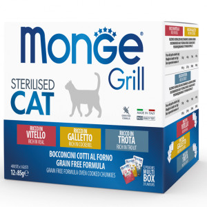 MONGE CAT GRILL MULTIPACK STERILISED konservi kaķiem Garšu izlase 12x85g