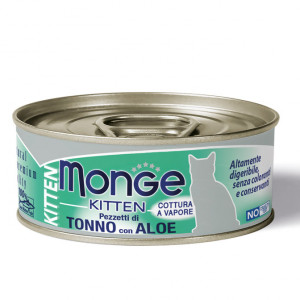 MONGE CAT JELLY FLAKES TUNA ALOE KITTEN konservi kaķēniem Tuncis, alveja 80g