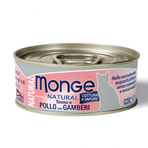 MONGE CAT NATURAL TUNA konservi kaķiem Tuncis, vista, garneles 80g