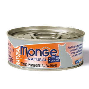 MONGE CAT NATURAL YELLOWFIN TUNA konservi kaķiem Dzeltenspuru tunzivis, lasis 80g