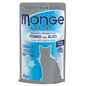 MONGE CAT NATURAL POUCHES TUNA konservi kaķiem Tuncis, anšovi 80g