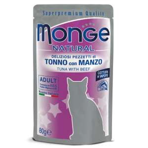 MONGE CAT NATURAL POUCHES TUNA konservi kaķiem Tuncis, liellops 80g