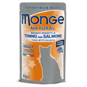 MONGE CAT NATURAL POUCHES TUNA konservi kaķiem Tuncis, lasis 80g