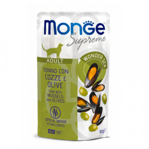 MONGE CAT SUPREME konservi kaķiem Tuncis, mīdijas, olīves 80g