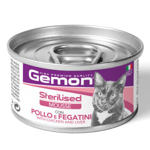 GEMON CAT MOUSSE STERILISED CHICKEN LIVER konservi kaķiem krēms Vista, aknas 85g