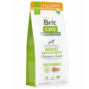 BRIT CARE ADULT MEDIUM BREED CHICKEN & INSECT sausā barība suņiem Vista, kukaiņi 12kg+2kg