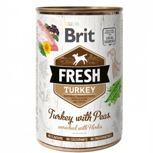 BRIT FRESH TURKEY & PEAS konservi suņiem Tītars, zirņi 400g