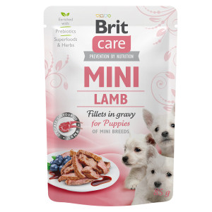 BRIT CARE MINI PUPPY LAMB FILLETS IN GRAVY konservi kucēniem Jērs mērcē 85g