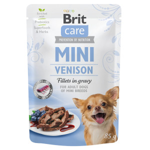 BRIT CARE MINI VENISON FILLETS IN GRAVY konservi suņiem Medījums mērcē 85g