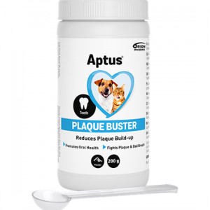 APTUS PLAQUE BUSTER pulveris pret zobakmeni, aplikumu suņiem, kaķiem 200g