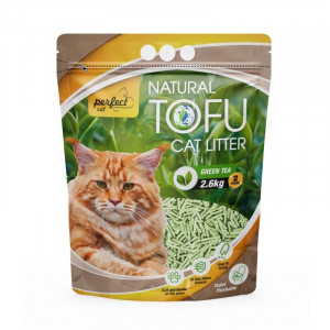 PERFECT CAT TOFU pakaiši kaķu tualetēm no sojas šķiedrām Green Tea 2.6kg 6L