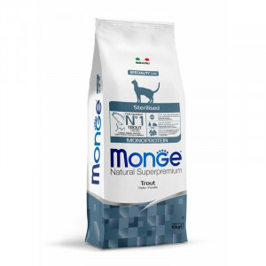 MONGE CAT MONOPROTEIN STERILISED TROUT sausā barība kaķiem Forele 10kg