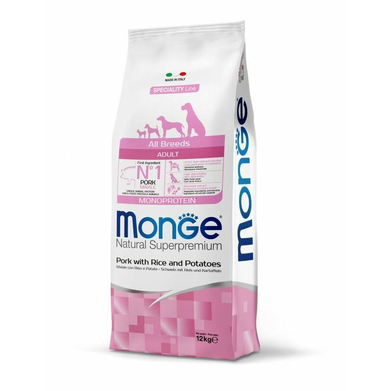MONGE DOG ALL PORK RICE sausā suņu barība Cūkgaļa, rīsi 12kg