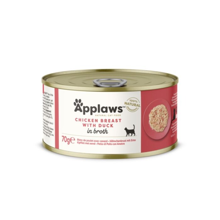 APPLAWS CAT CHICKEN DUCK konservi kaķiem Vista, pīle buljonā 70g