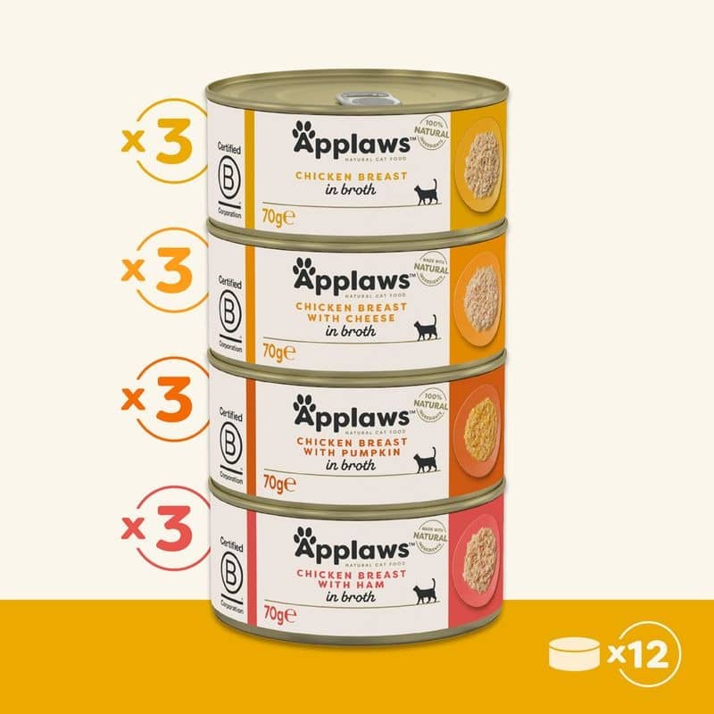 APPLAWS CAT COLLECTION CHICKEN kaķu konservu izlase Vista buljonā 4 veidi 70g N12