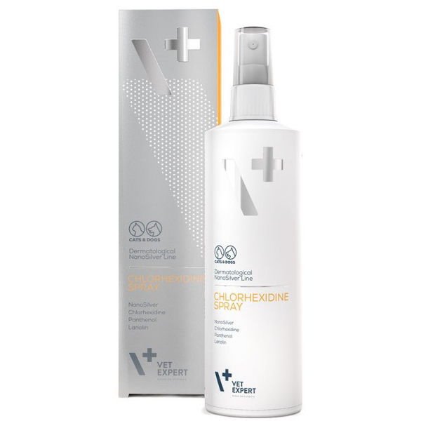 VetExpert Chlorhexidine Nanosilver antiseptisks sprejs ādas kopšanai suņiem un kaķiem 100 ml