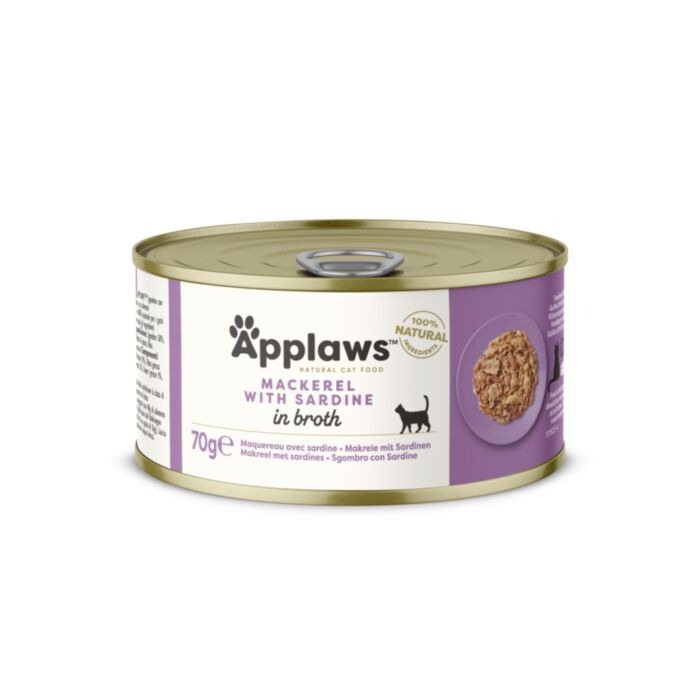 APPLAWS CAT MACKEREL SARDINE kaķu konservi Skumbrija, sardīnes buljonā 70g